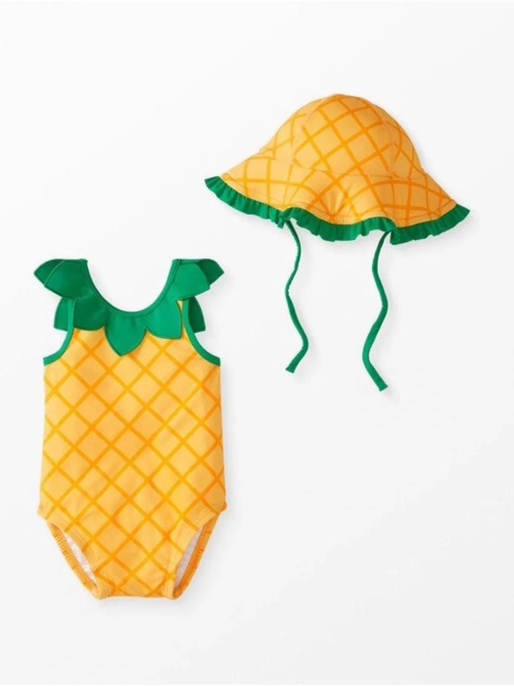 Hanna Andersson Pineapple Swim Suit & Floppy Sun Hat Set